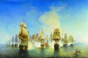 風景 Painting - アトスの戦い 1853 アレクセイ・ボゴリュボフ 軍艦 海戦